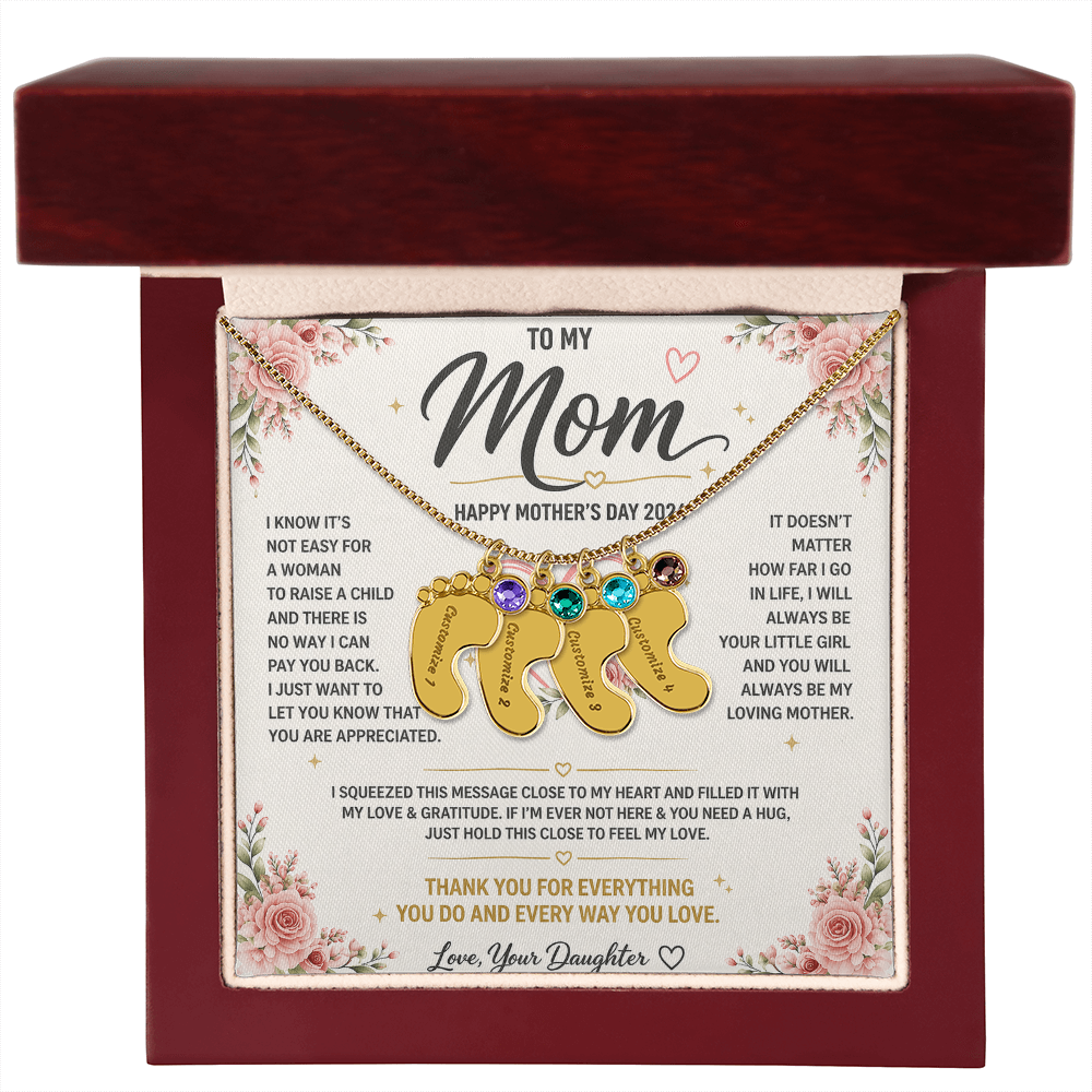 Happy Mother's Day 2026 -Custom Baby Feet Necklace with Birthstone - from Daughter