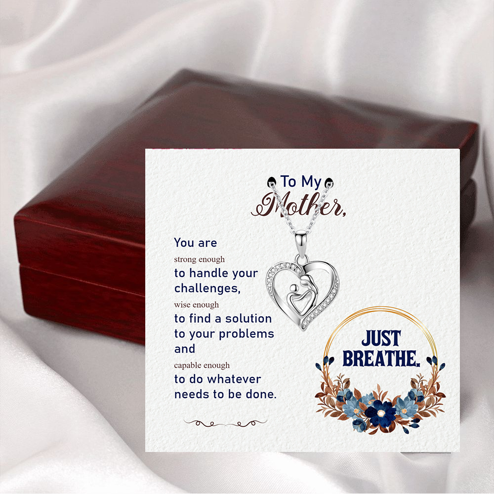 Mom and child heart necklace jewelry with mahogany luxury box along with message card - STM066 - Real Gifts Of Love