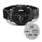 Engraved Watch for Son from Dad – "I Love You to the End of Time" – Black Chronograph Gift for Graduation, Christmas, Birthday