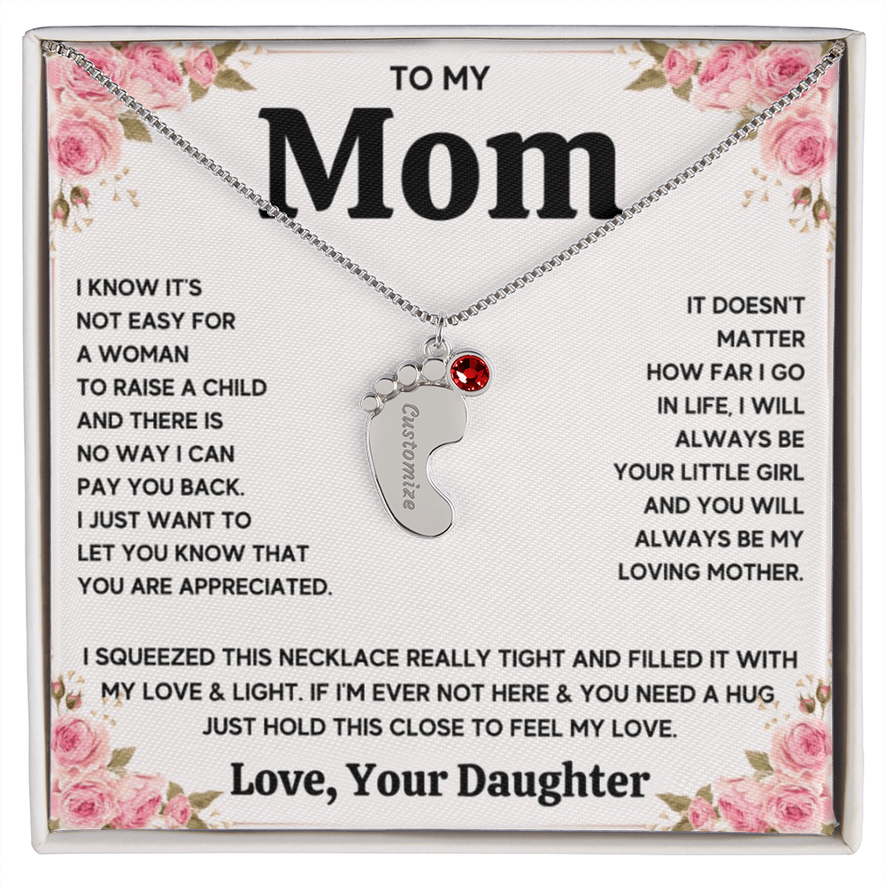 Custom Baby Feet Necklace with Birthstone For Mom from Daughter