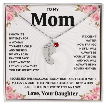 Custom Baby Feet Necklace with Birthstone For Mom from Daughter