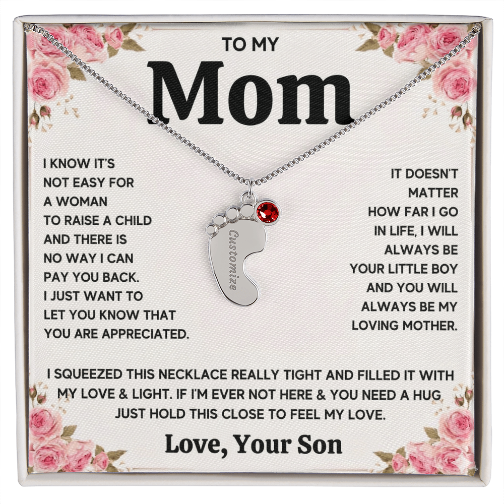 Custom Baby Feet Necklace with Birthstone For Mom from Son
