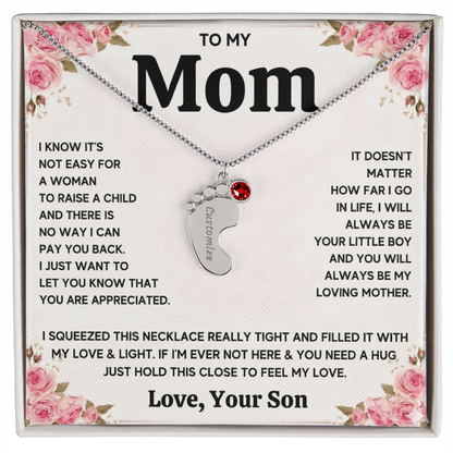Custom Baby Feet Necklace with Birthstone For Mom from Son
