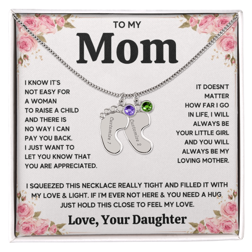 Custom Baby Feet Necklace with Birthstone For Mom from Daughter