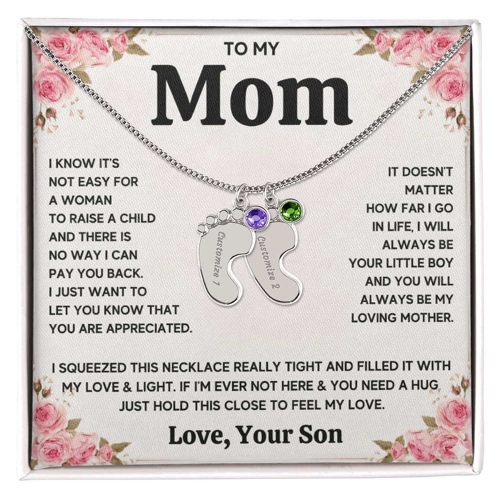 Custom Baby Feet Necklace with Birthstone For Mom from Son