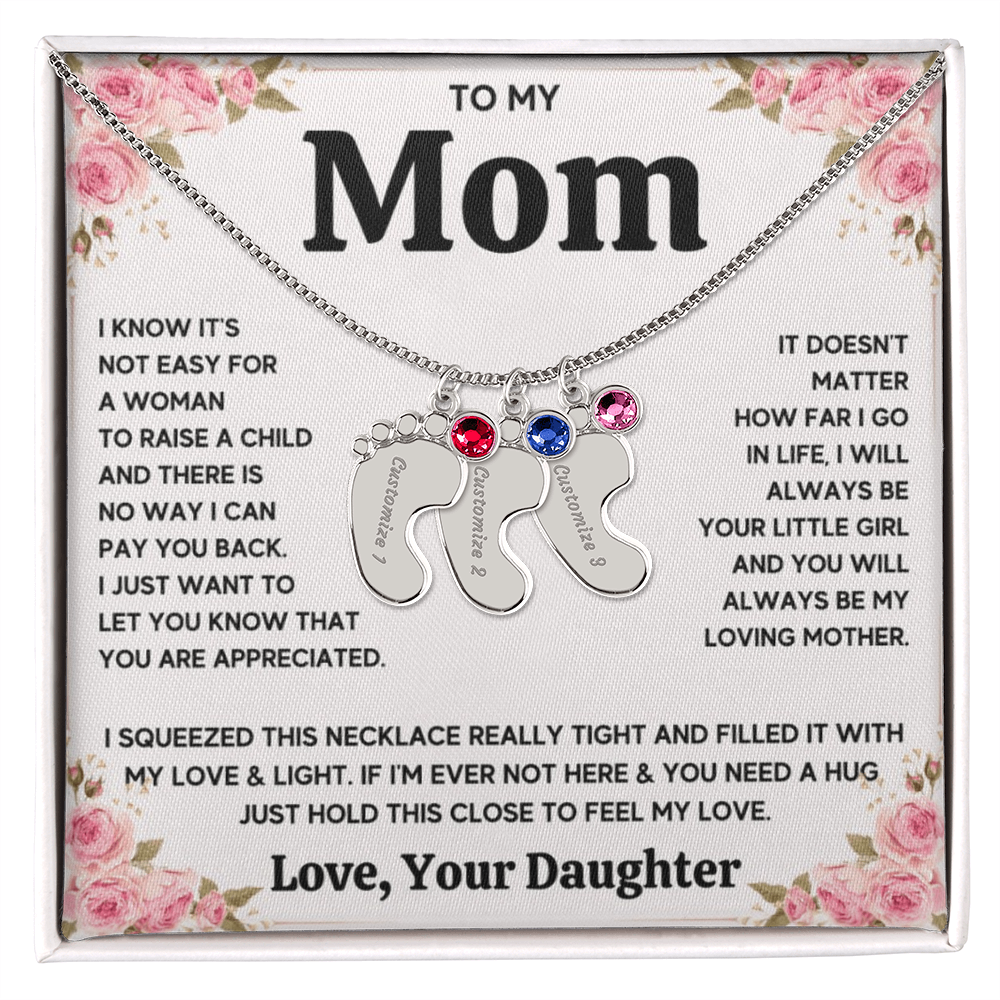 Custom Baby Feet Necklace with Birthstone For Mom from Daughter