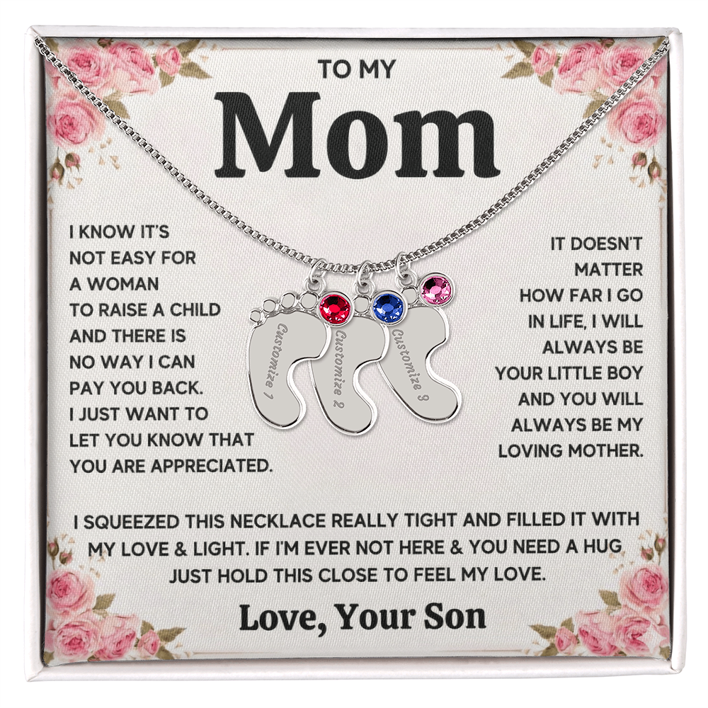 Custom Baby Feet Necklace with Birthstone For Mom from Son