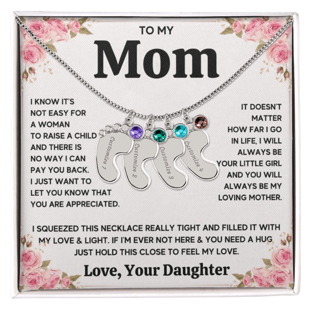 Custom Baby Feet Necklace with Birthstone For Mom from Daughter