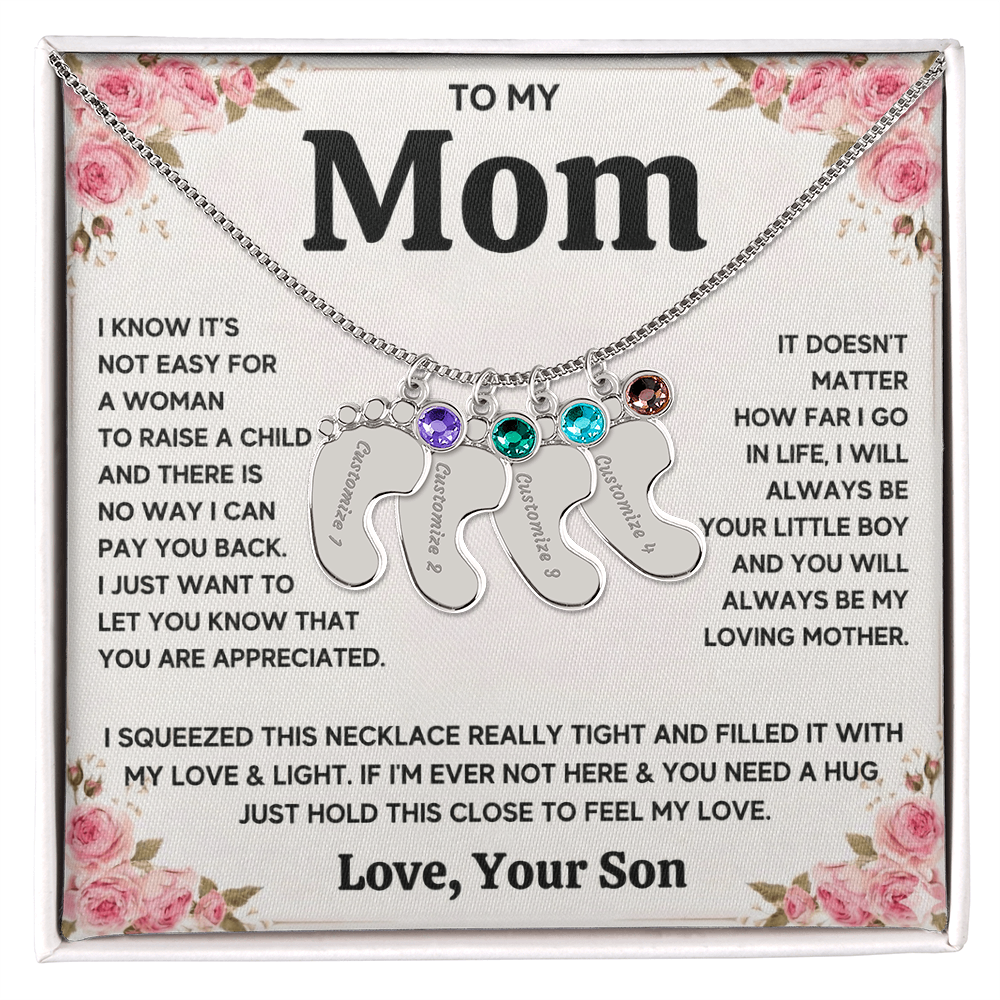 Custom Baby Feet Necklace with Birthstone For Mom from Son