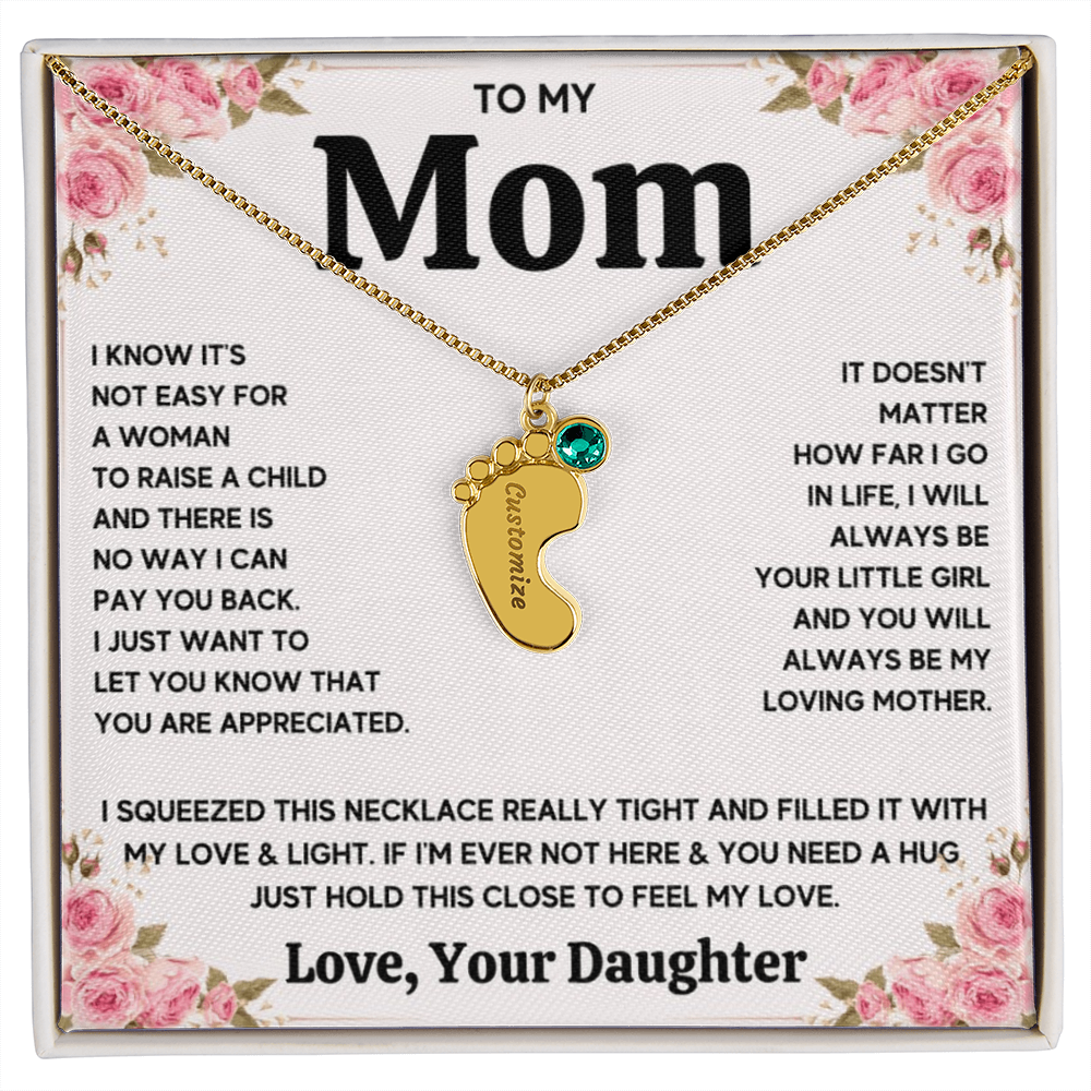 Custom Baby Feet Necklace with Birthstone For Mom from Daughter