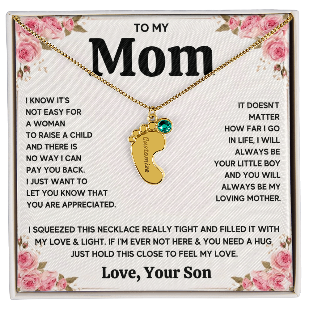Custom Baby Feet Necklace with Birthstone For Mom from Son