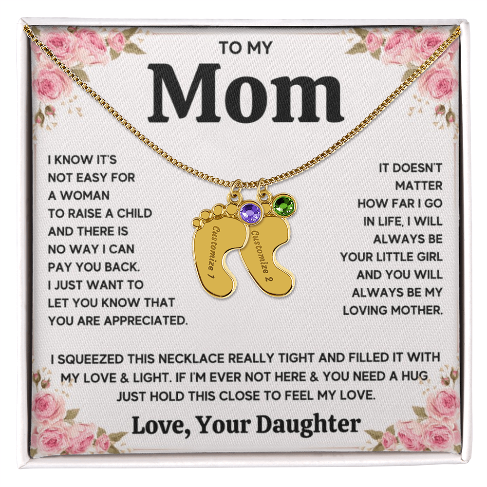 Custom Baby Feet Necklace with Birthstone For Mom from Daughter