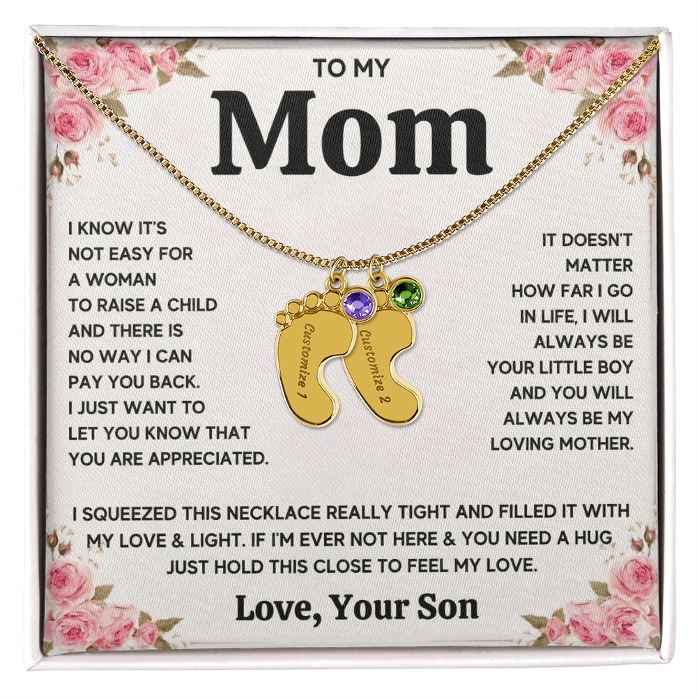 Custom Baby Feet Necklace with Birthstone For Mom from Son