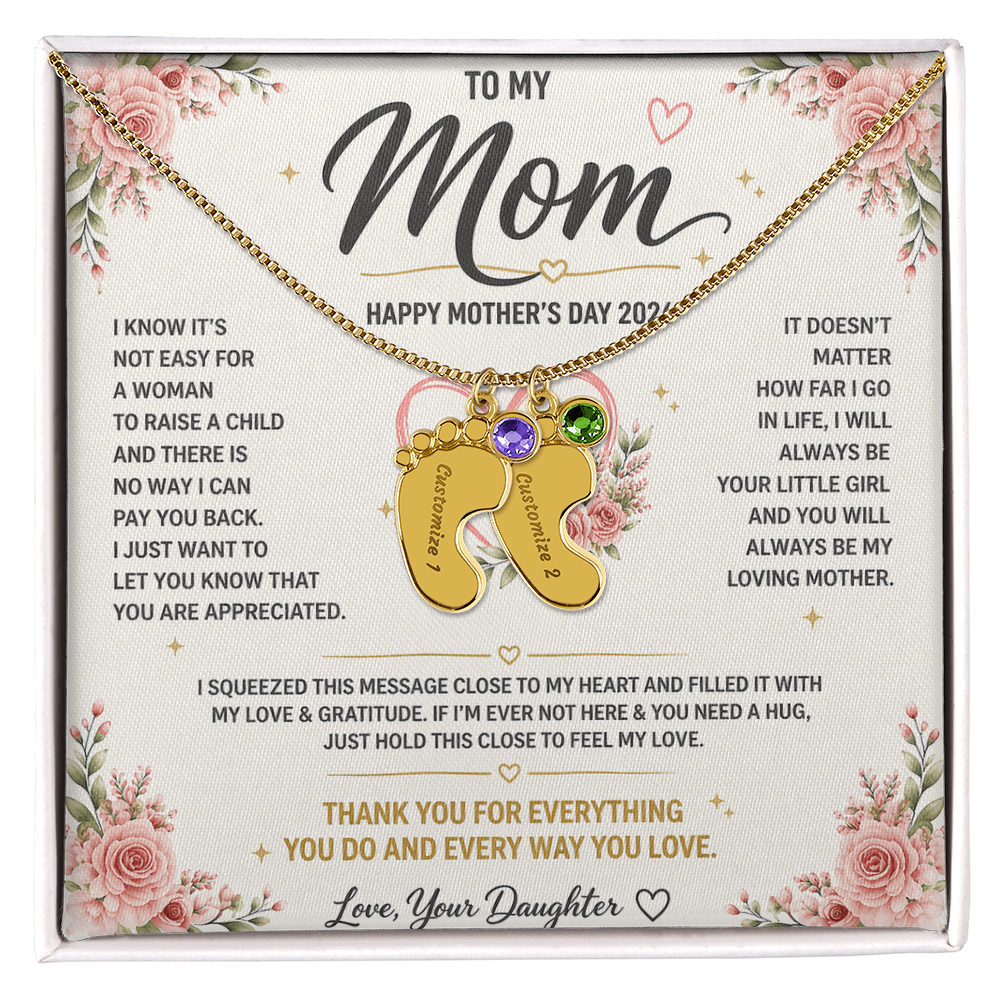 Happy Mother's Day 2026 -Custom Baby Feet Necklace with Birthstone - from Daughter