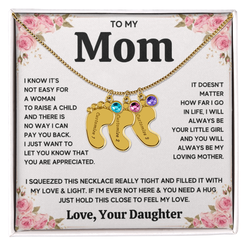 Custom Baby Feet Necklace with Birthstone For Mom from Daughter