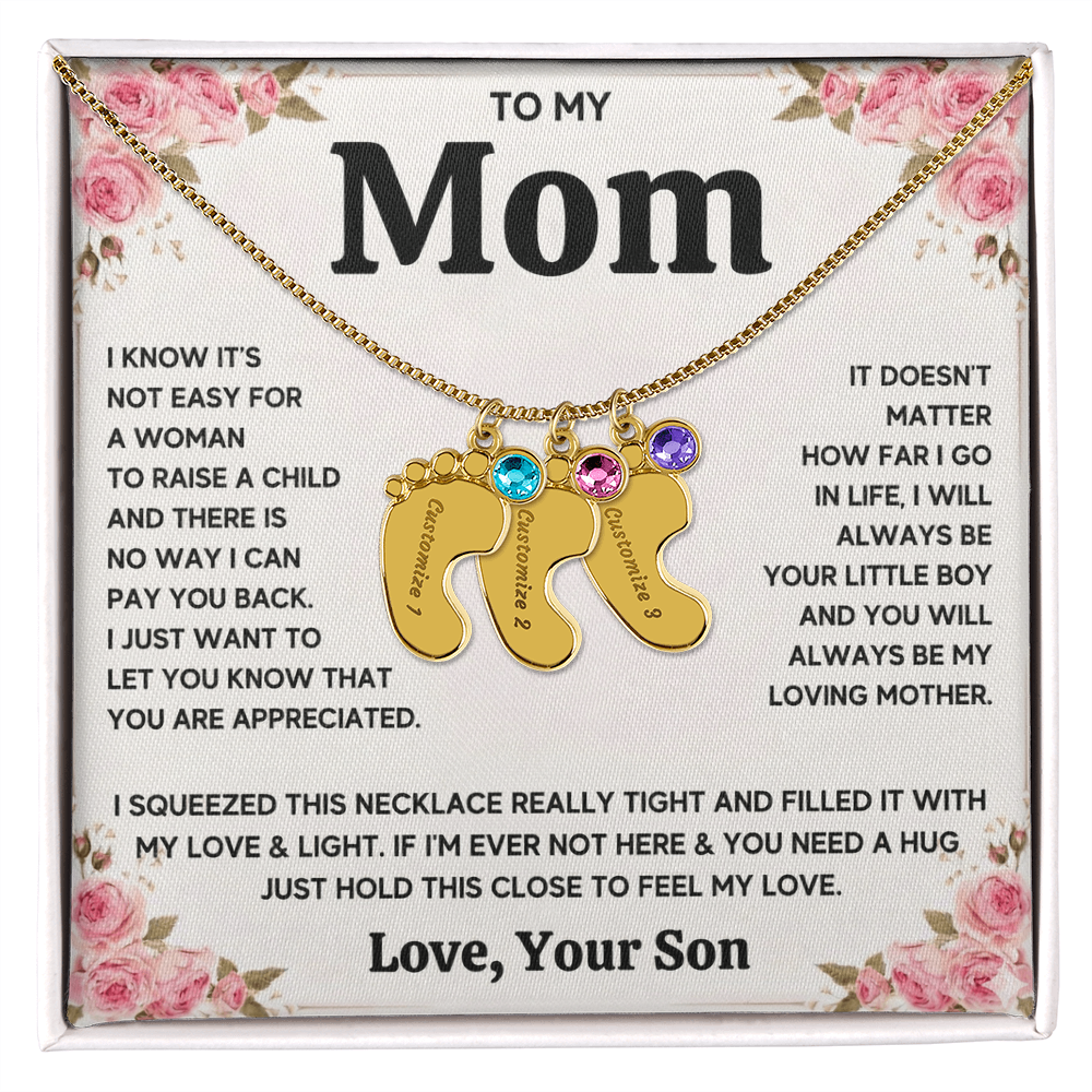 Custom Baby Feet Necklace with Birthstone For Mom from Son
