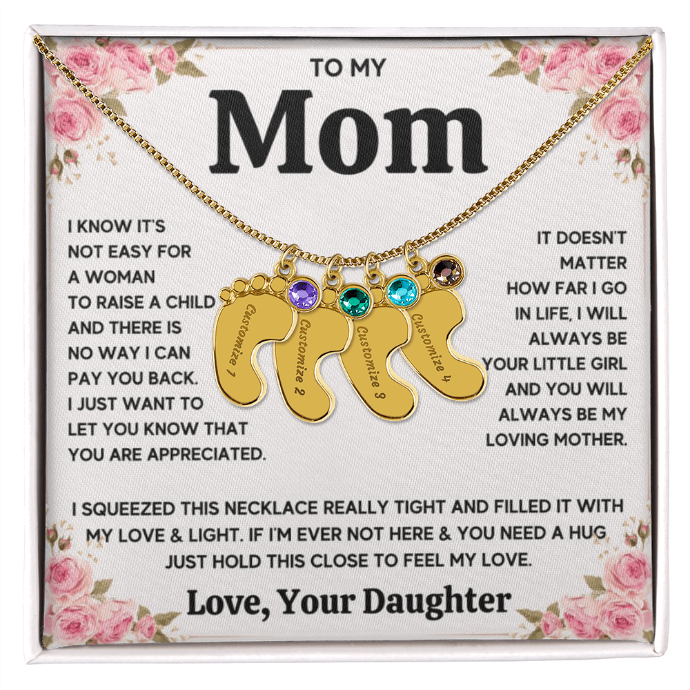 Custom Baby Feet Necklace with Birthstone For Mom from Daughter