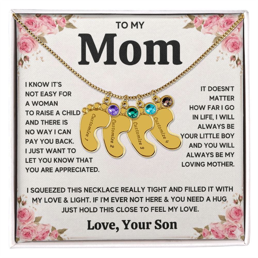 Custom Baby Feet Necklace with Birthstone For Mom from Son