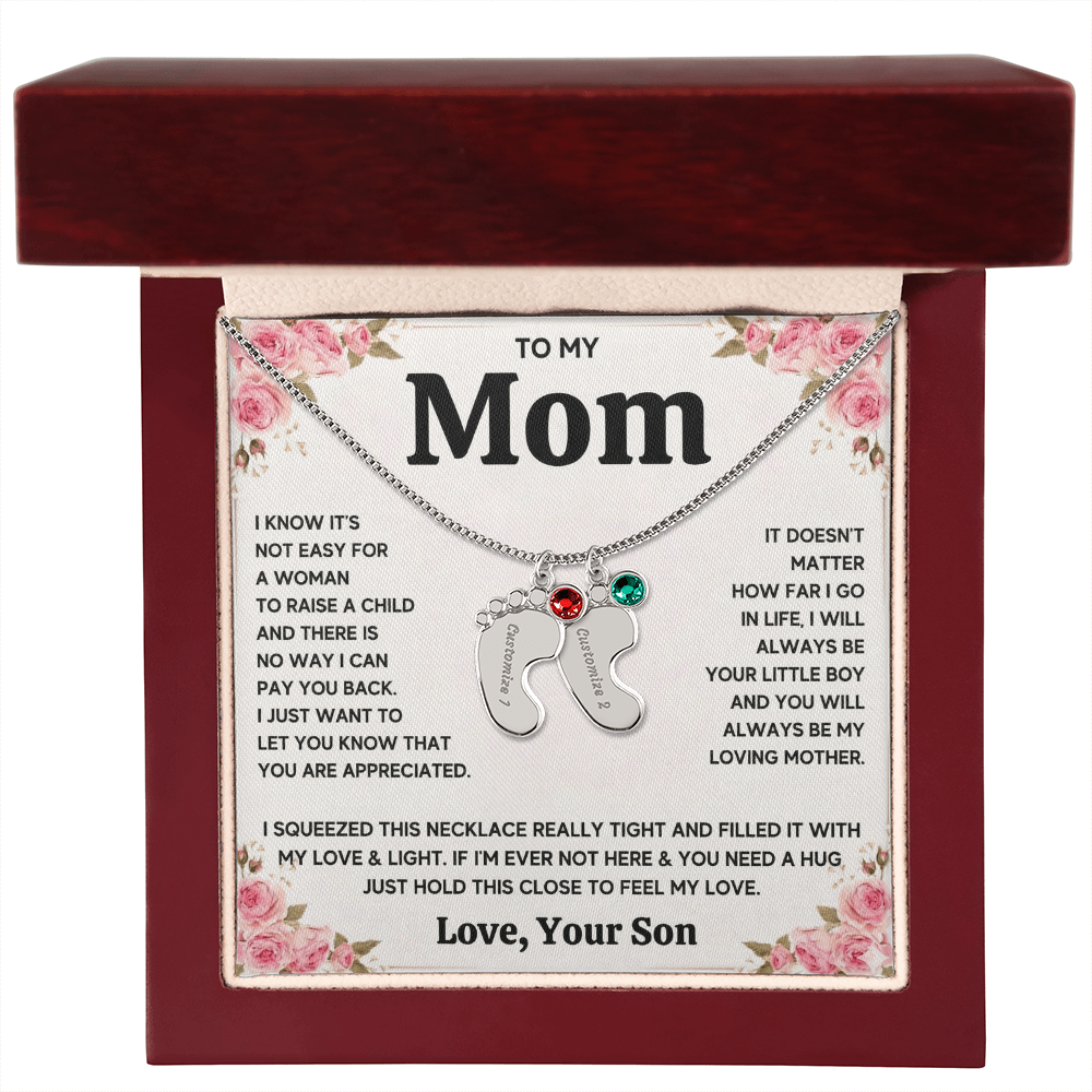 Custom Baby Feet Necklace with Birthstone For Mom from Son