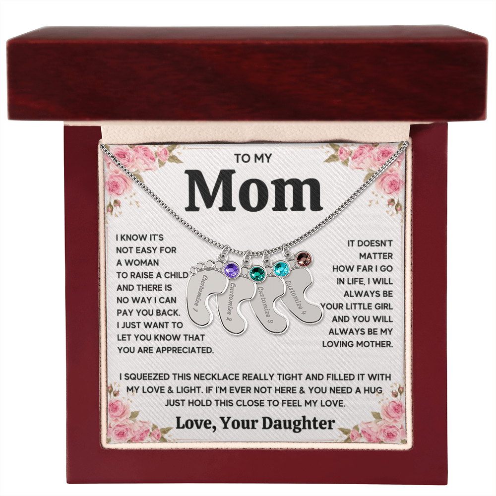 Custom Baby Feet Necklace with Birthstone For Mom from Daughter