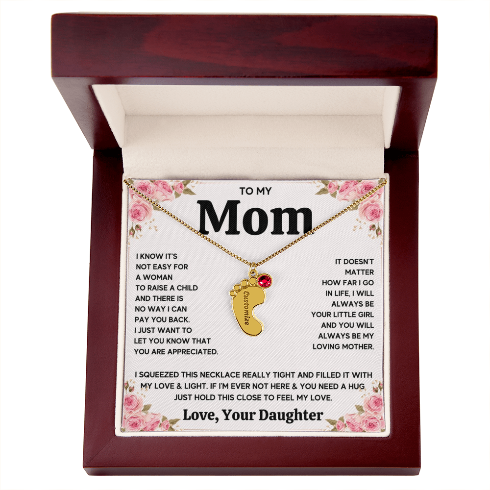 Custom Baby Feet Necklace with Birthstone For Mom from Daughter