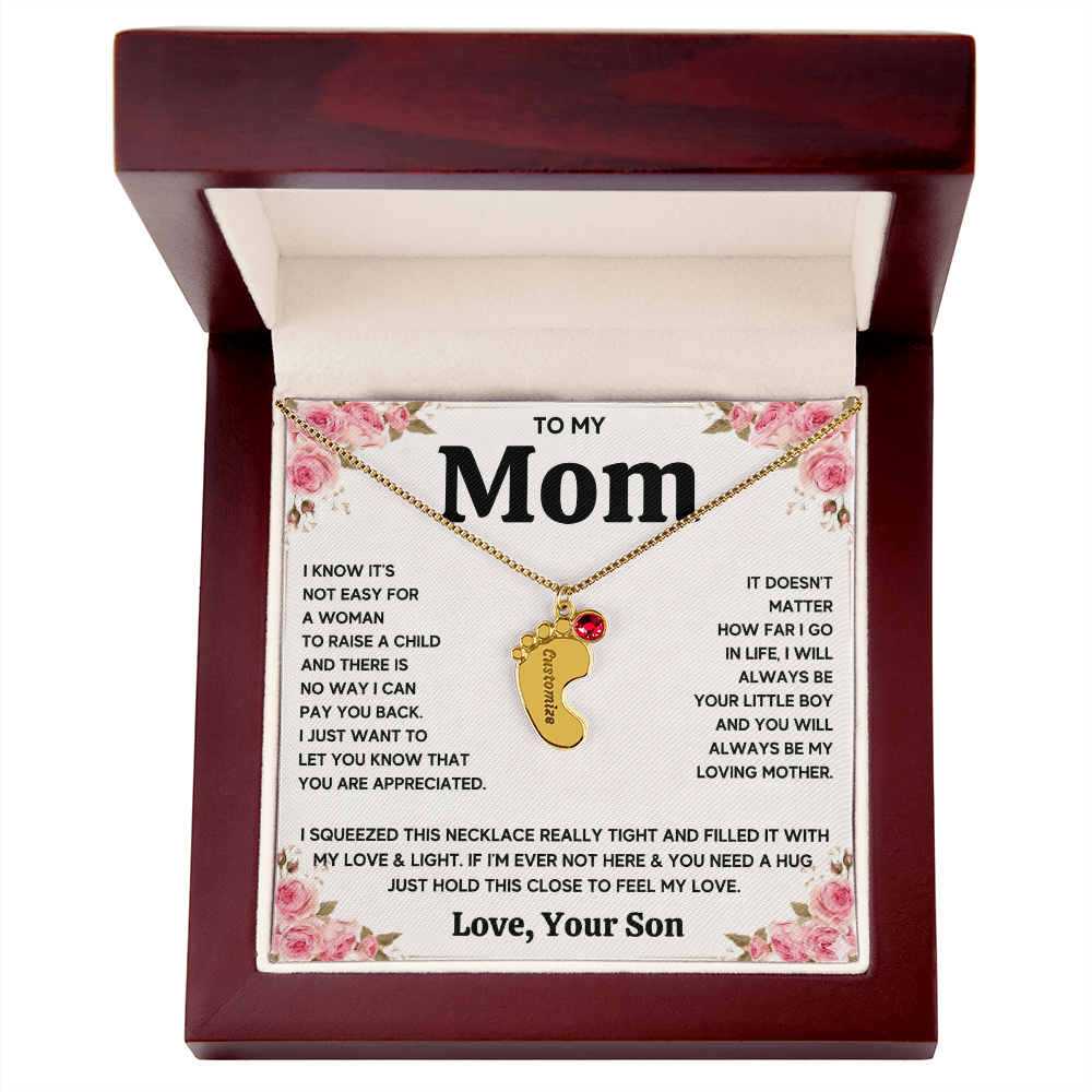 Custom Baby Feet Necklace with Birthstone For Mom from Son