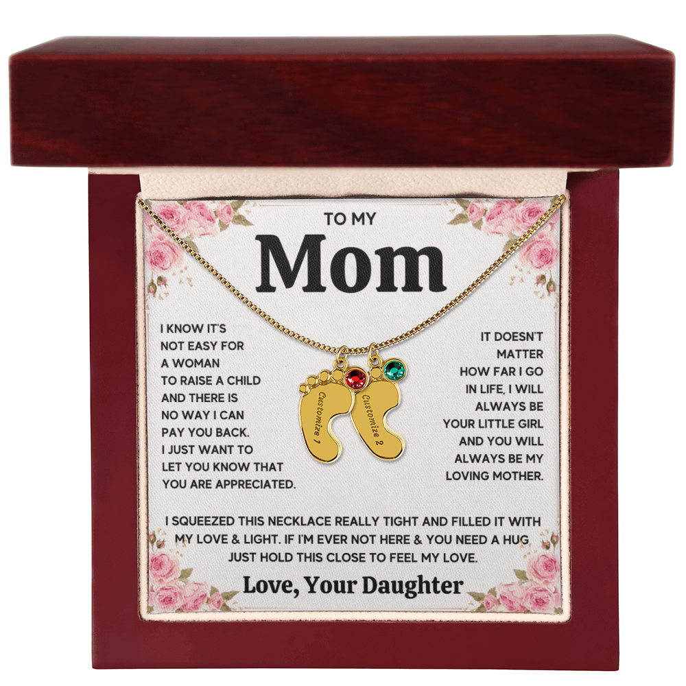 Custom Baby Feet Necklace with Birthstone For Mom from Daughter