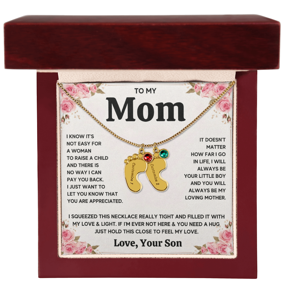 Custom Baby Feet Necklace with Birthstone For Mom from Son