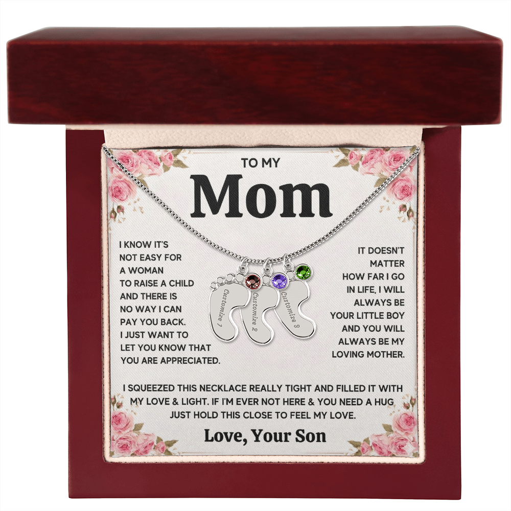 Custom Baby Feet Necklace with Birthstone For Mom from Son