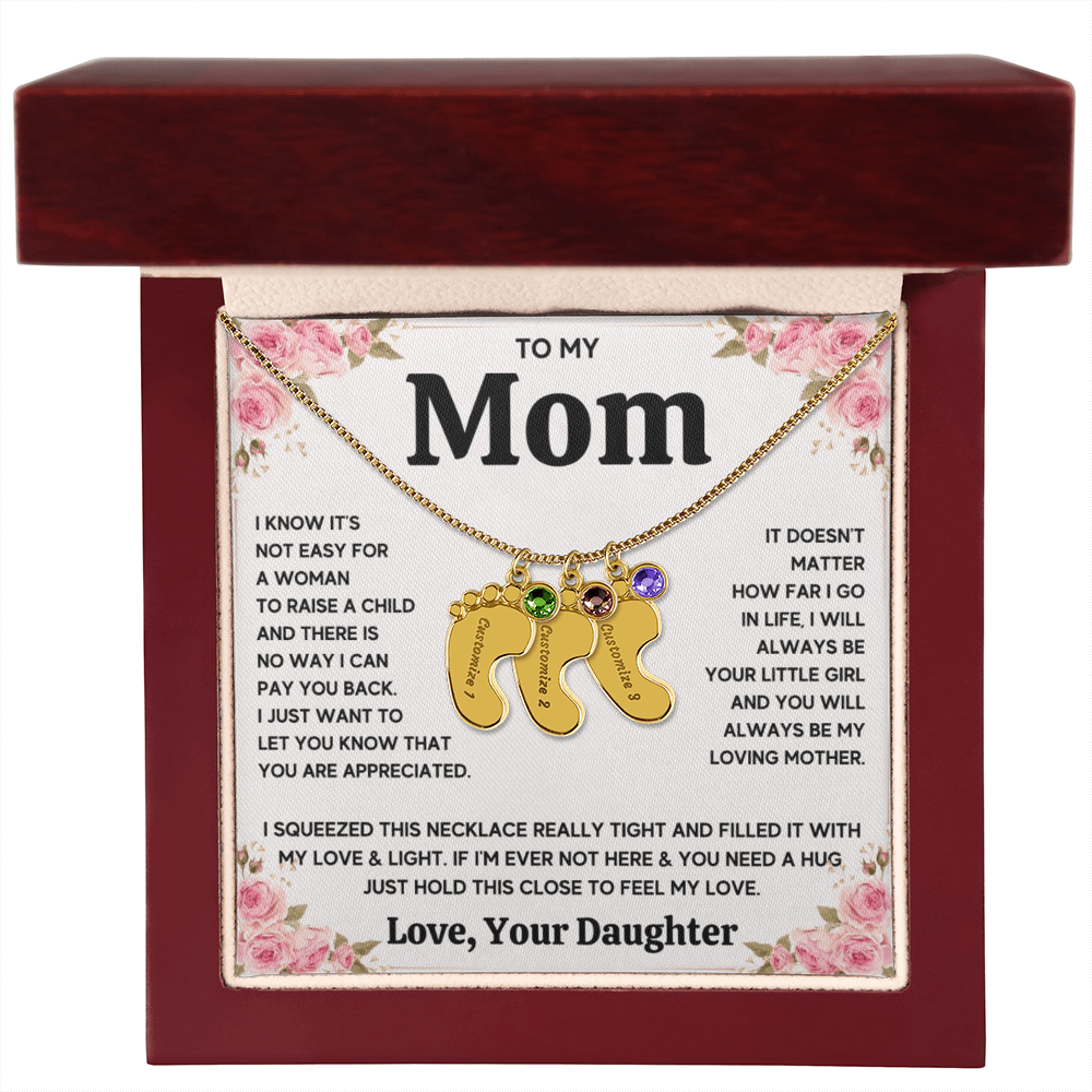 Custom Baby Feet Necklace with Birthstone For Mom from Daughter