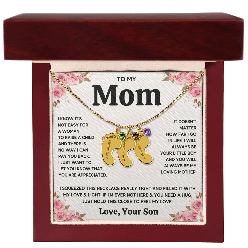 Custom Baby Feet Necklace with Birthstone For Mom from Son