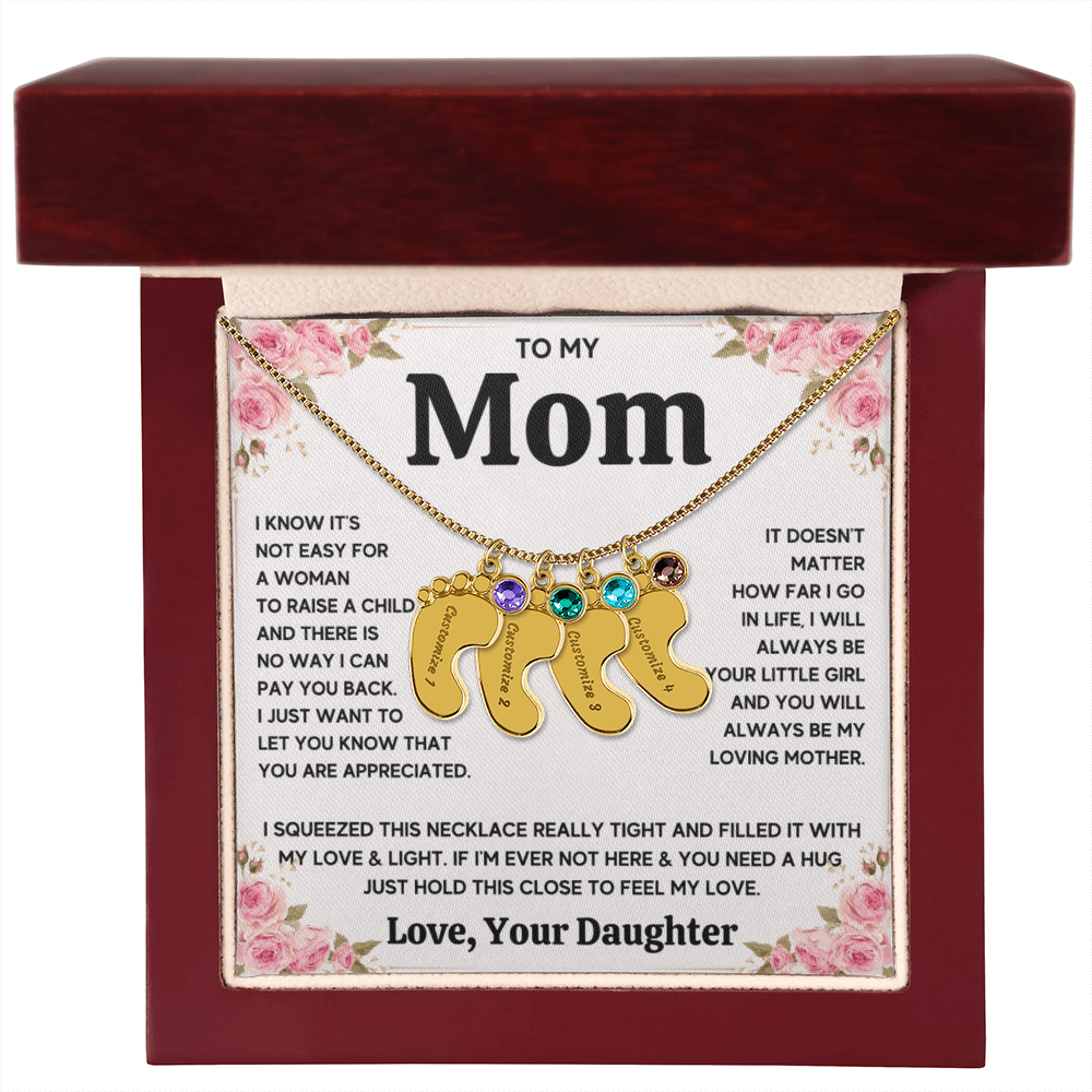 Custom Baby Feet Necklace with Birthstone For Mom from Daughter