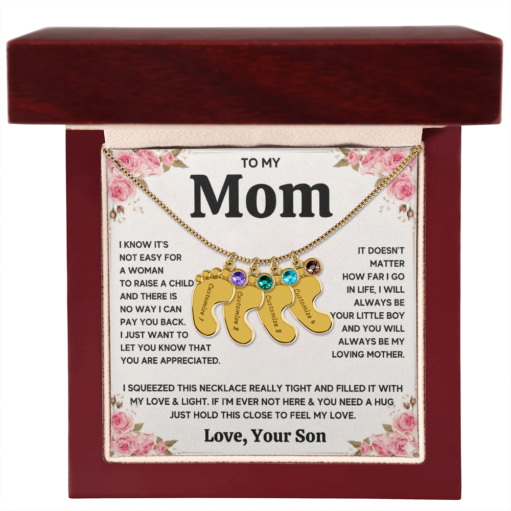 Custom Baby Feet Necklace with Birthstone For Mom from Son