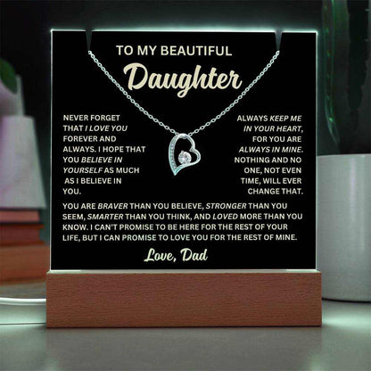 To My Daughter Never Forget I Love You Acrylic Bundle - Forever Love Necklace, Night Light, and Jewelry Holder