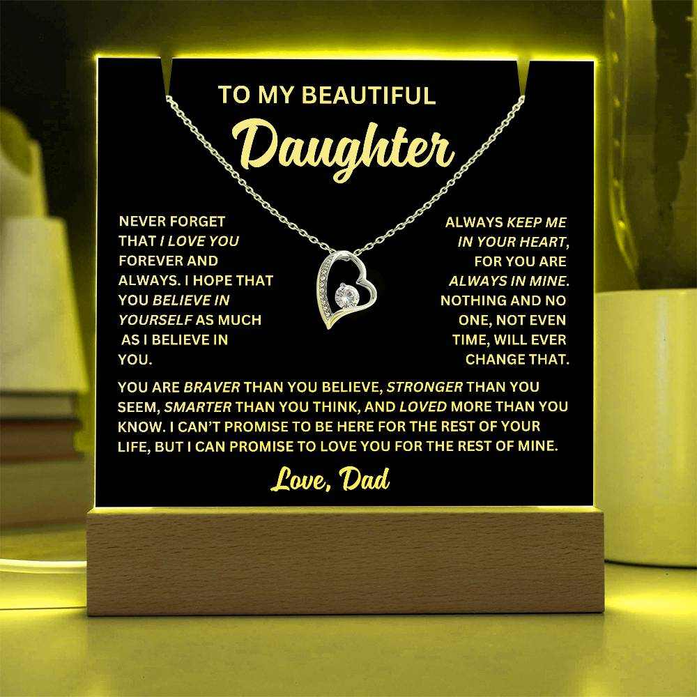 To My Daughter Never Forget I Love You Acrylic Bundle - Forever Love Necklace, Night Light, and Jewelry Holder