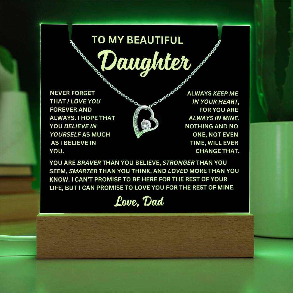 To My Daughter Never Forget I Love You Acrylic Bundle - Forever Love Necklace, Night Light, and Jewelry Holder