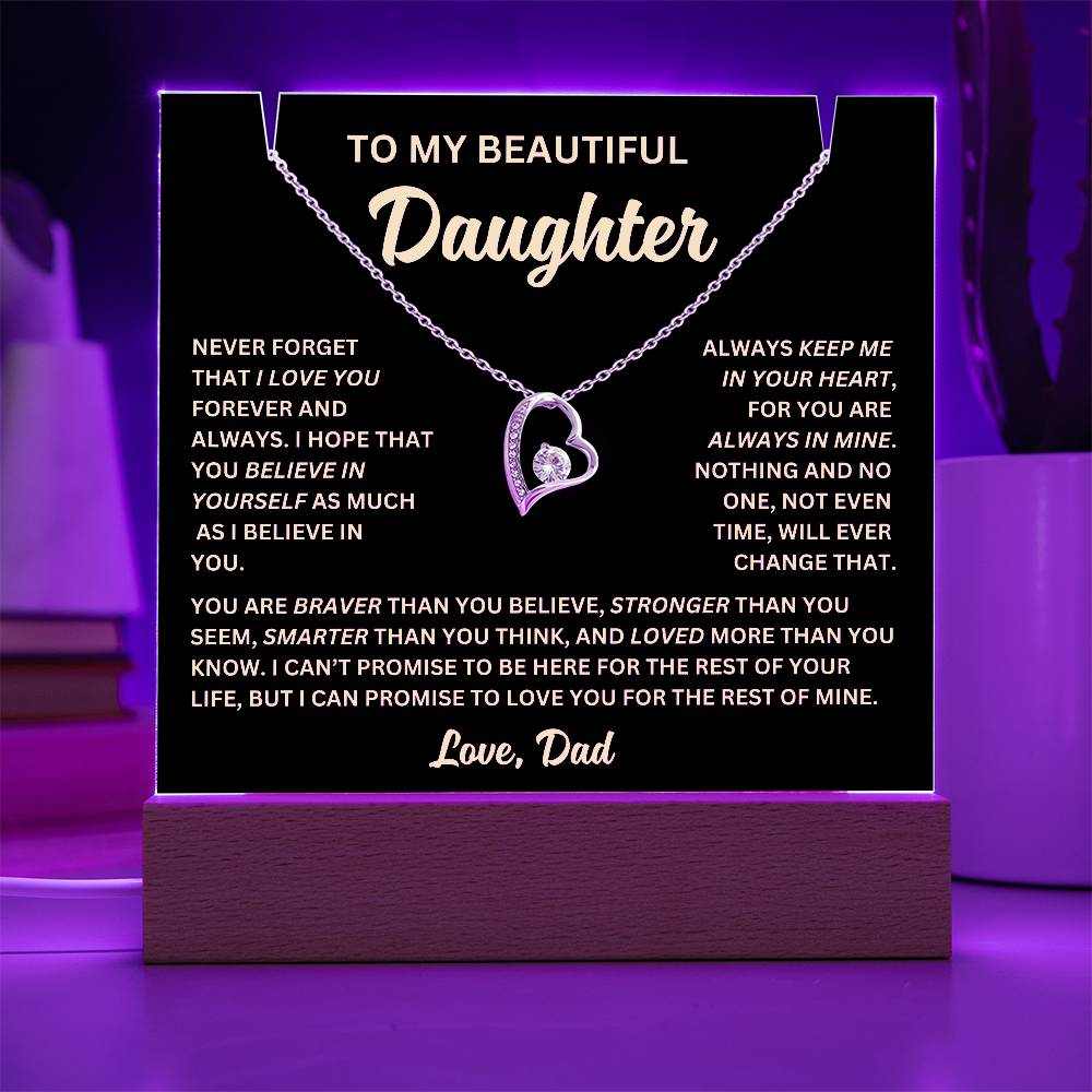 To My Daughter Never Forget I Love You Acrylic Bundle - Forever Love Necklace, Night Light, and Jewelry Holder