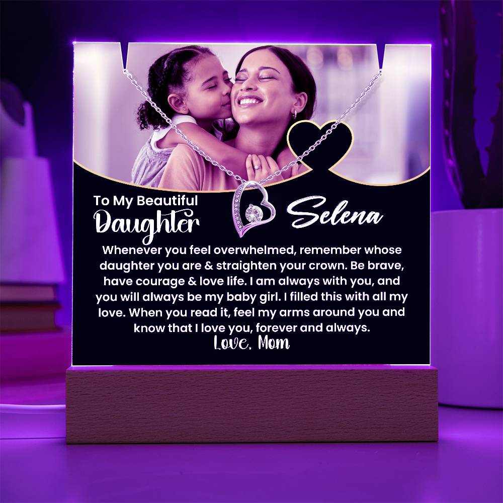 Personalized Acrylic for Daughter with Heartfelt Message and Forever Love Necklace Keepsake