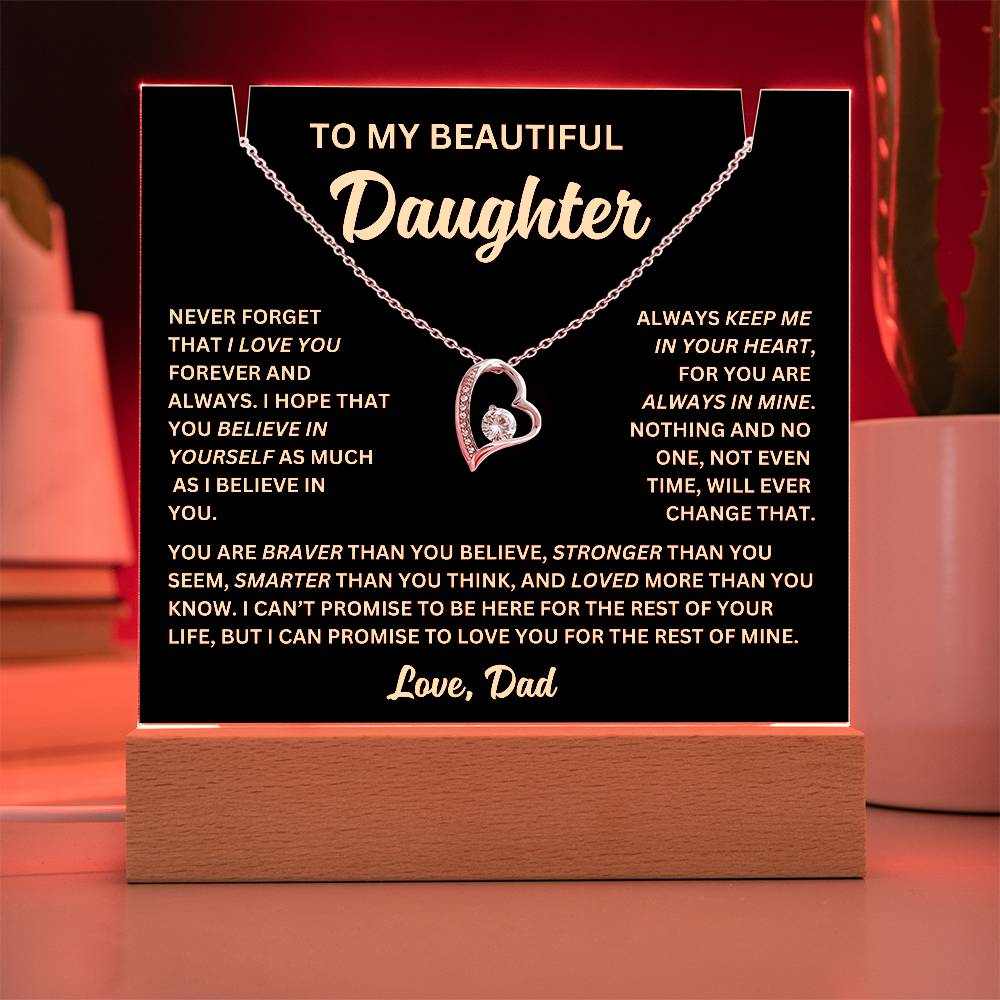 To My Daughter Never Forget I Love You Acrylic Bundle - Forever Love Necklace, Night Light, and Jewelry Holder