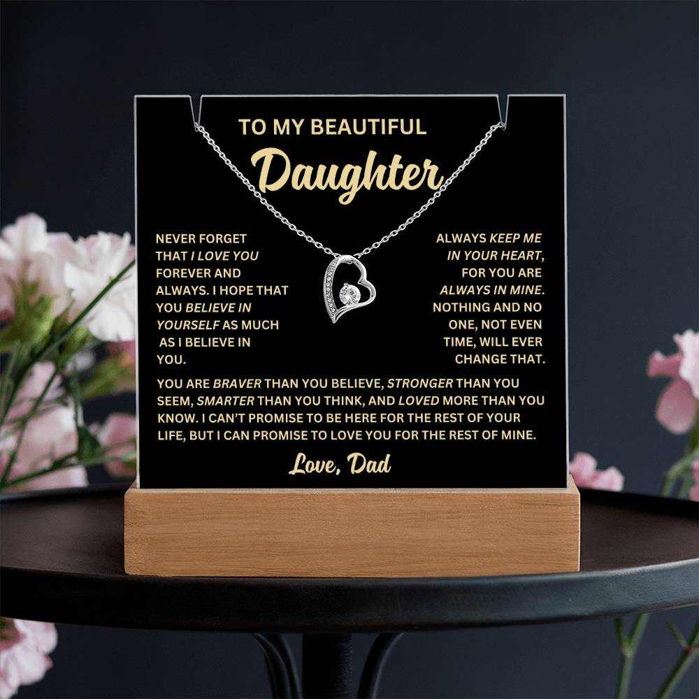 To My Daughter Never Forget I Love You Acrylic Bundle - Forever Love Necklace, Night Light, and Jewelry Holder