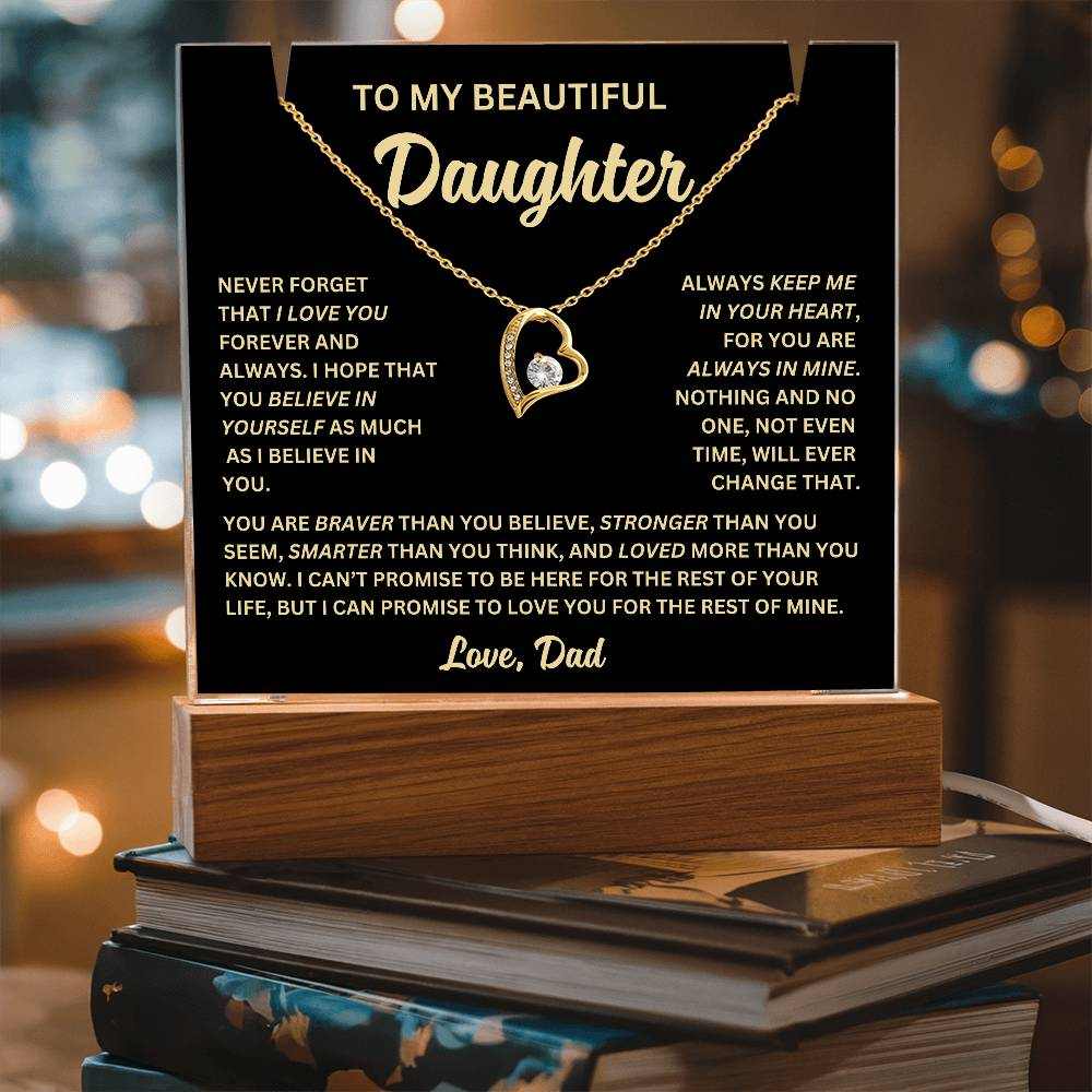 To My Daughter Never Forget I Love You Acrylic Bundle - Forever Love Necklace, Night Light, and Jewelry Holder