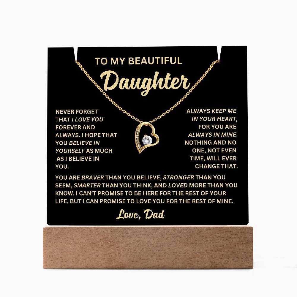 To My Daughter Never Forget I Love You Acrylic Bundle - Forever Love Necklace, Night Light, and Jewelry Holder