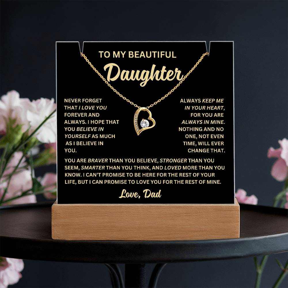 To My Daughter Never Forget I Love You Acrylic Bundle - Forever Love Necklace, Night Light, and Jewelry Holder