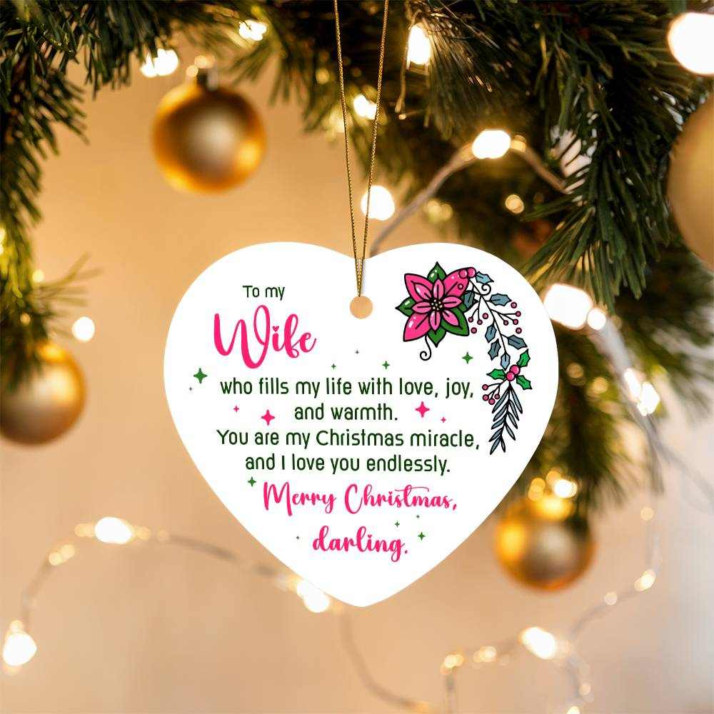 Wife High Gloss Heart Ornament - Free Shipping