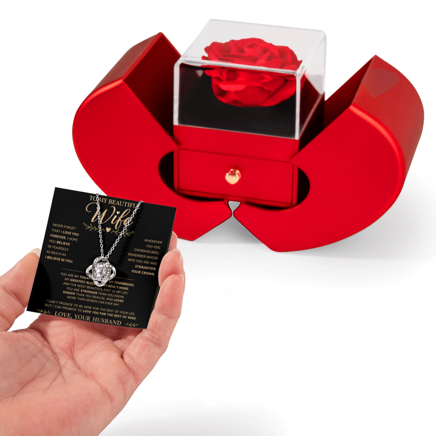 Romantic Rose Gift Box with Necklace to My Wife - Love Knot