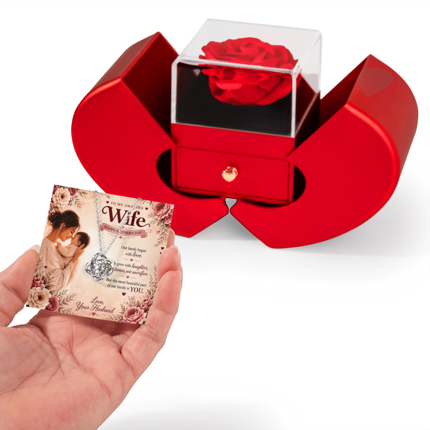 Romantic Rose Gift Box Necklace – Mother's Day Gift for Wife – Jewelry Surprise Box