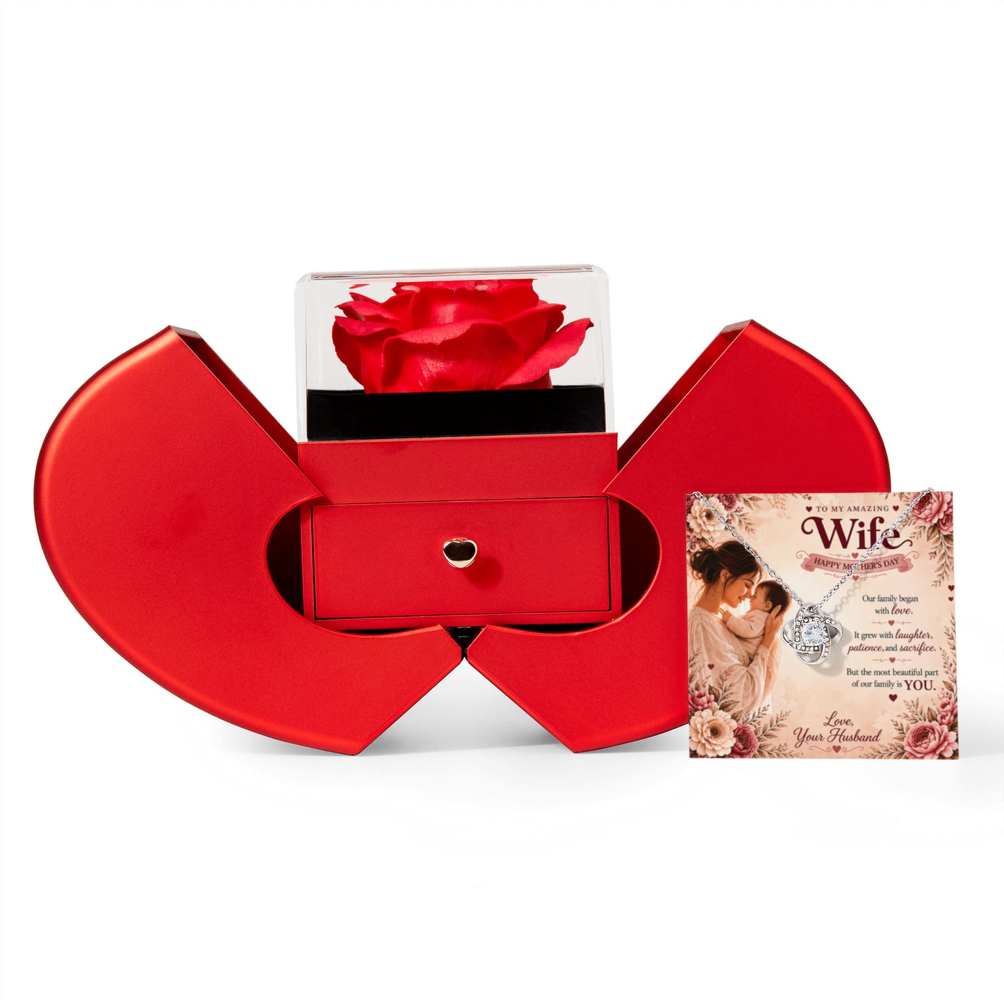 Romantic Rose Gift Box Necklace – Mother's Day Gift for Wife – Jewelry Surprise Box