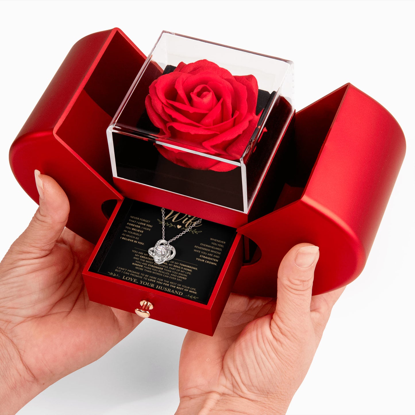 Romantic Rose Gift Box with Necklace to My Wife - Love Knot