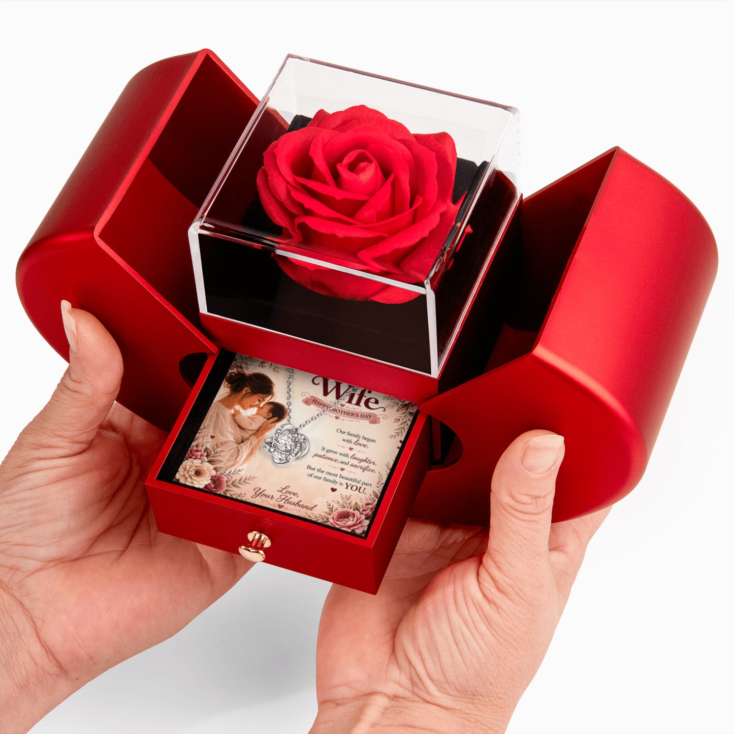 Romantic Rose Gift Box Necklace – Mother's Day Gift for Wife – Jewelry Surprise Box