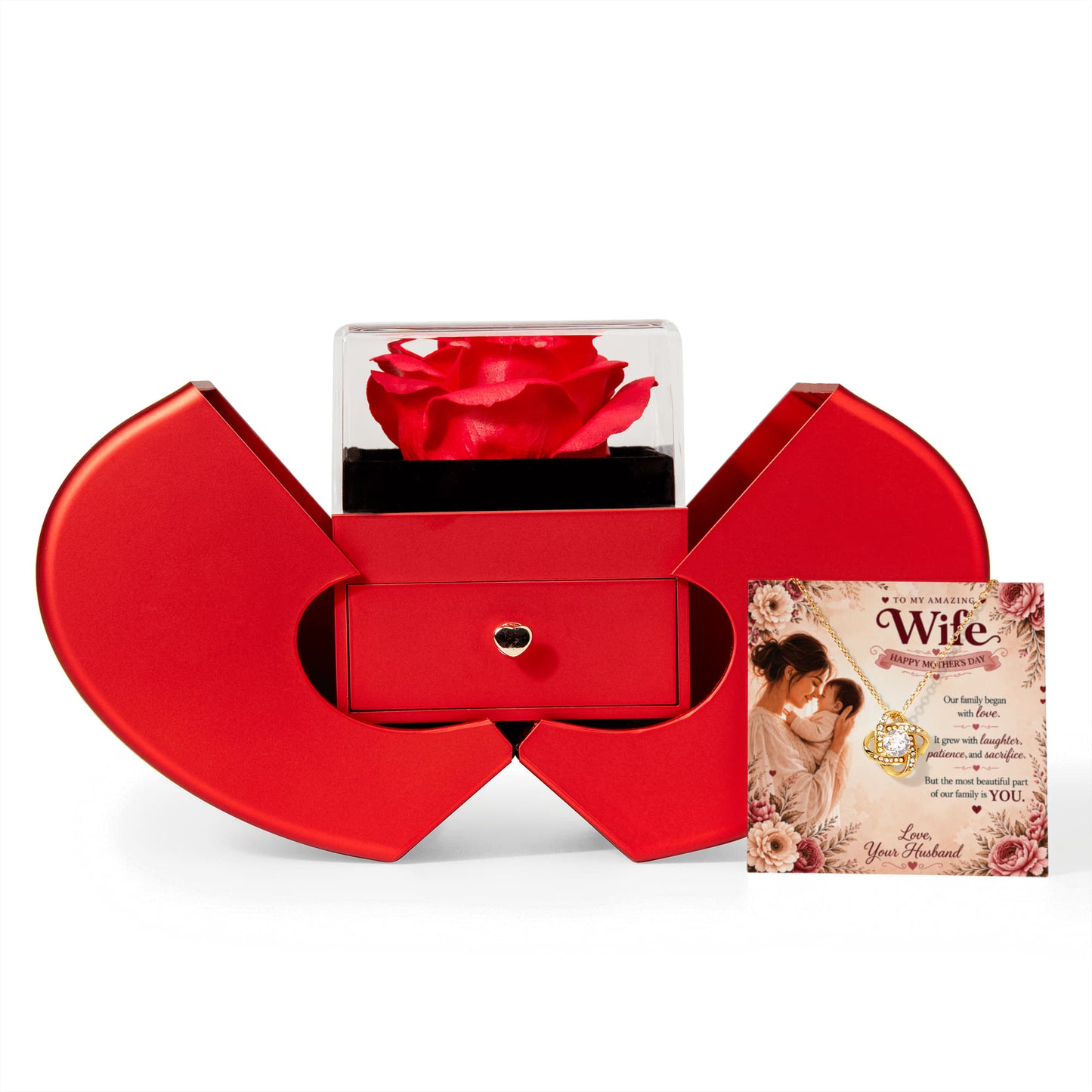 Romantic Rose Gift Box Necklace – Mother's Day Gift for Wife – Jewelry Surprise Box